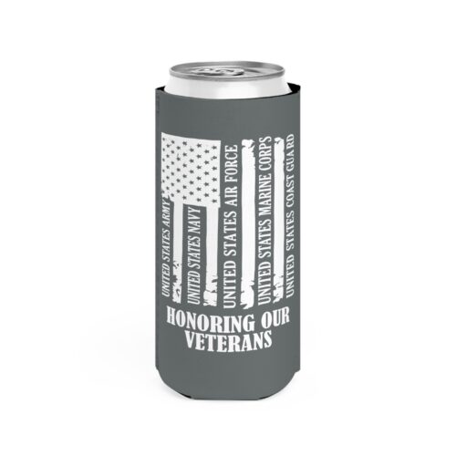Veterans Honor Slim Can Cooler — "Honoring Our Veterans" Flag Design (Customizable with City/State)